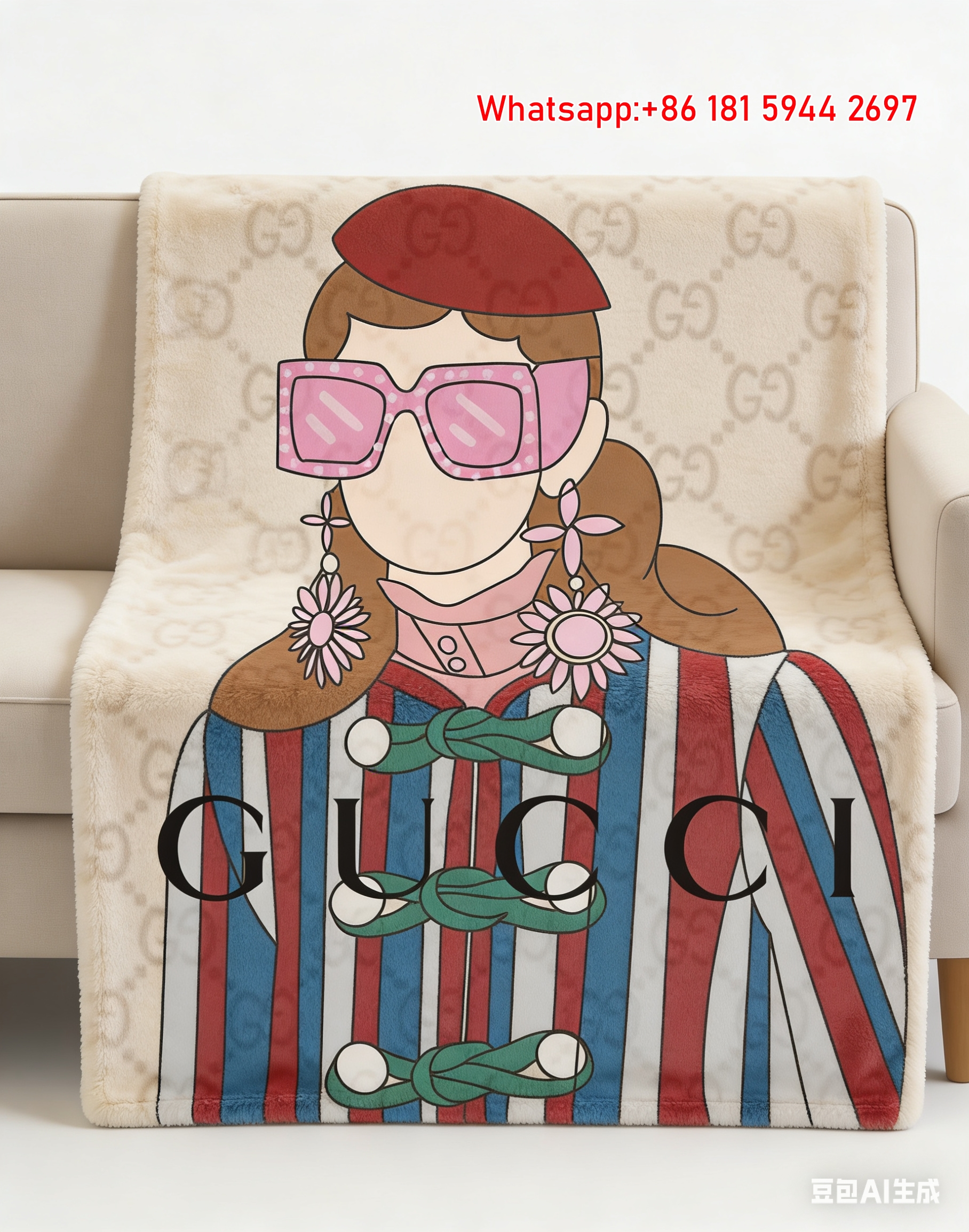 Gucci Monogram Muse Pink Shades & Stripes Throw blankets IMG_2946